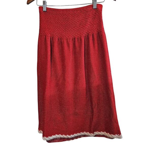 Vintage 80s PACA Silk Skirt Womens Small Red Mod Midi Pleated Glam Rock Retro - Picture 1 of 9